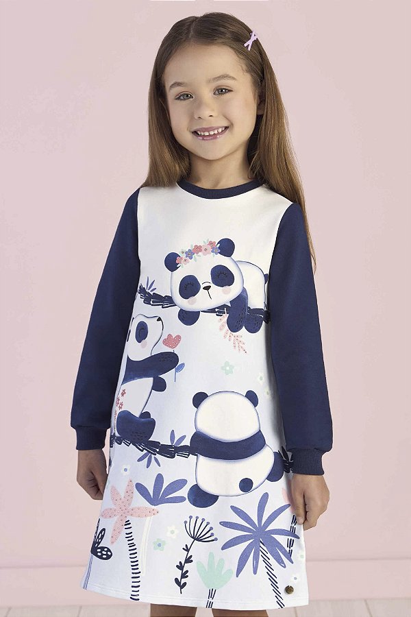 Vestido Infantil Feminino Inverno Mon Sucré Panda com Strass Manga Longa
