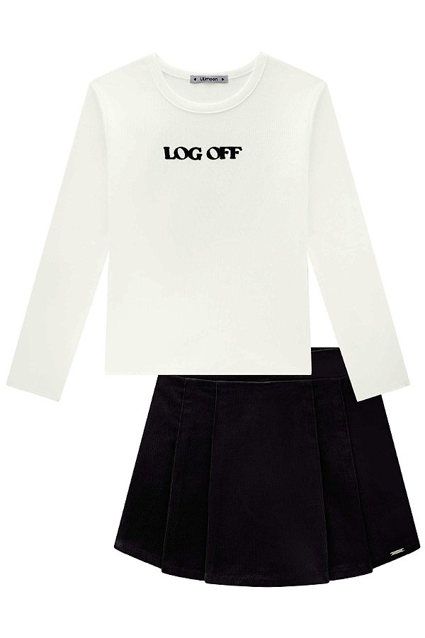 Conjunto de Blusa em Canelado e Short Saia em Veludo Lilimoon Teen Menina