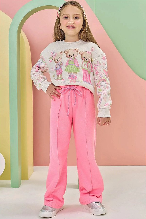 Conjunto de Blusão Boxy e Calça Wide Leg em Moletom S/ Pelúcia Kukiê