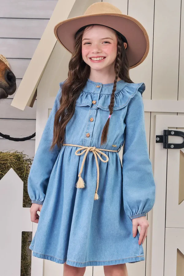 Vestido em Jeans Kukiê Infantil Menina