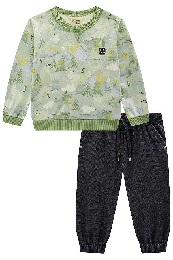 Conjunto de Blusão em Fleece Luxo e Calça Jogger em Cotton Jeans com Elastano LucBoo Bebê Menino