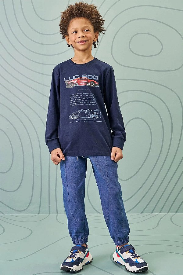 Calça Jogger em Malha Denim LucBoo Infantil Menino