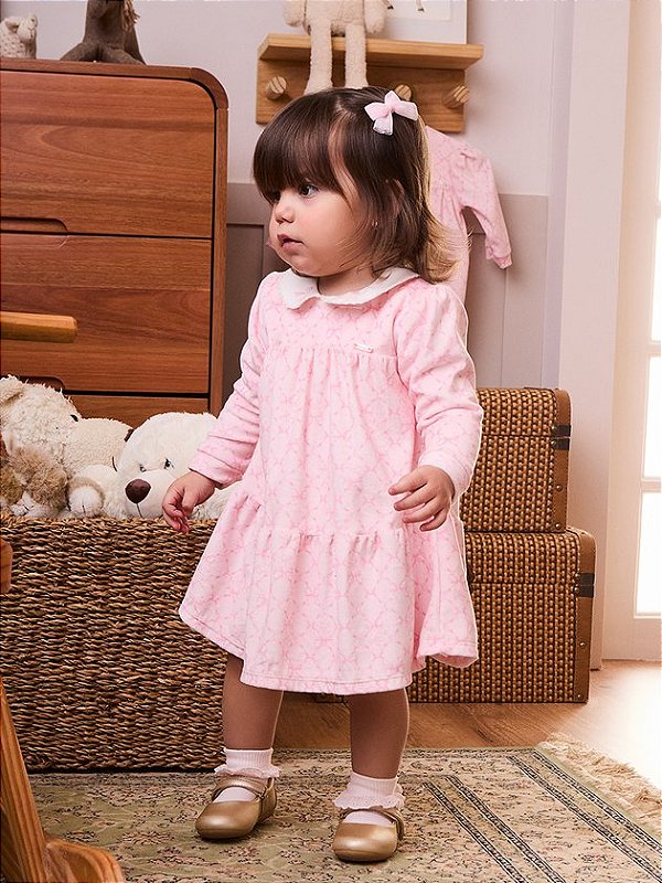 Vestido Plush com Estampa de Laços anime