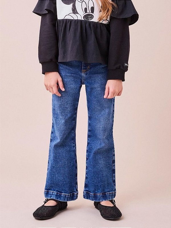Calça Jeans Wide Leg com Pingente anime