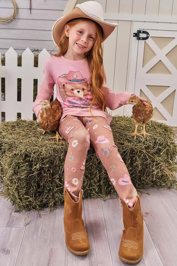 Conjunto de Blusão em Molecotton e Calça Legging em Fly Tech Kukiê Infantil Menina