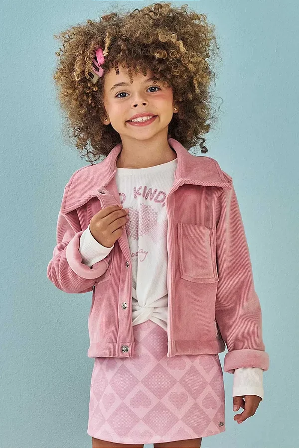 Jaqueta Boxy em Fleece Cotelê Kukiê Infantil Menina
