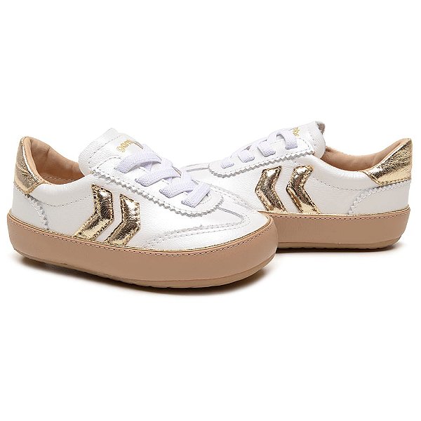 Tênis Bebê Feminino Branco e Dourado Proceed