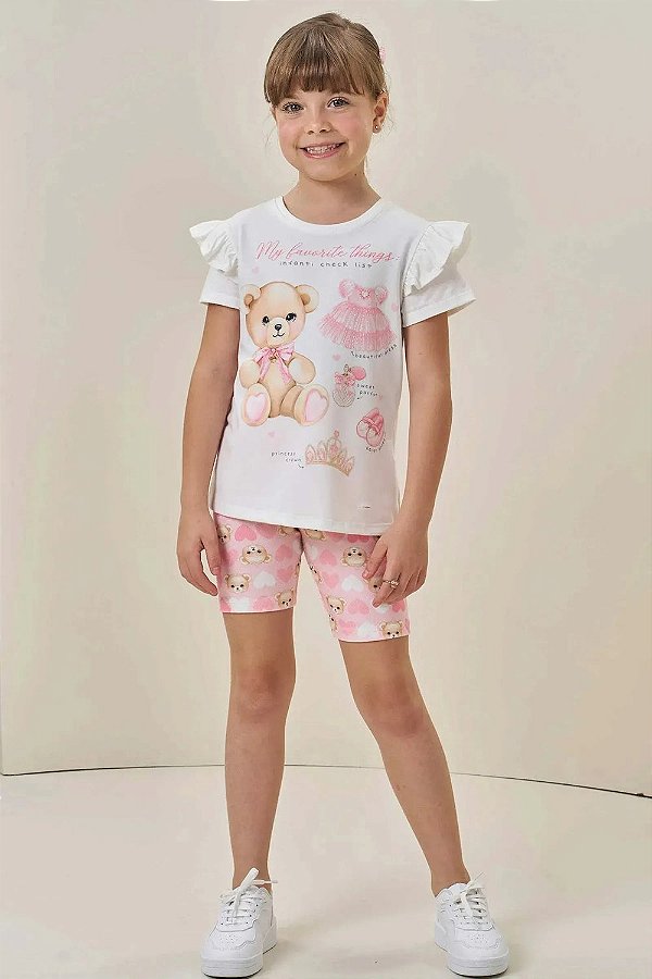 Conjunto de Blusa Alongada em Meia Malha e Biker em Molecotton Infanti Infantil Menina