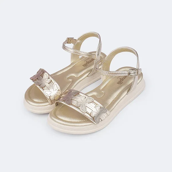 Sandália Infantil Feminina Sand Flower Borboletas Dourada pampili