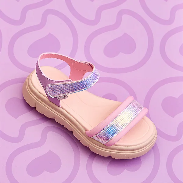 Sandália Infantil Feminina Day Chunky Holográfica Rosa pampili