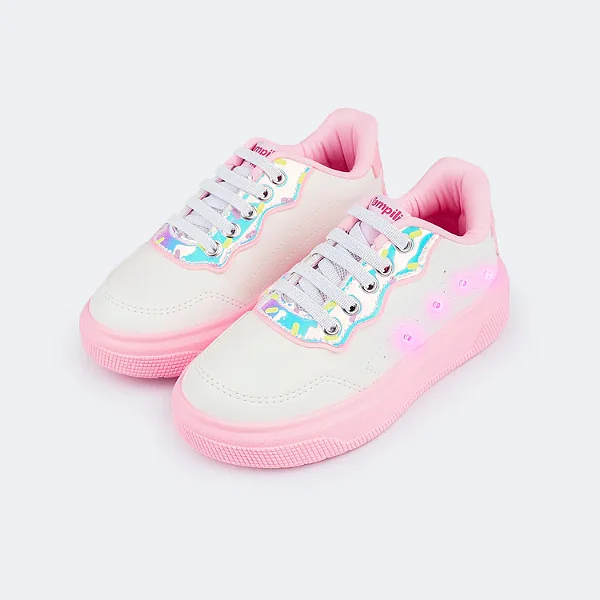 Tênis Infantil Pampili XP 24 Led Docinho Rosa Branco