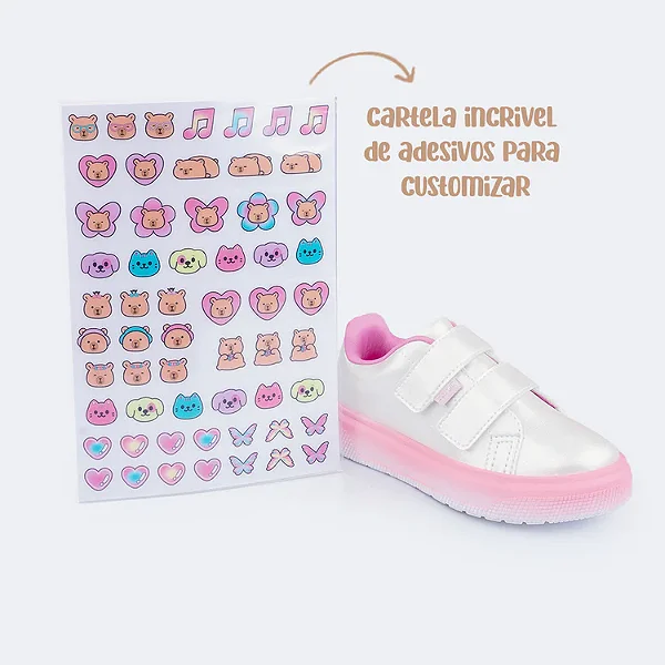Tênis Infantil Feminino XP24 com Adesivos Perolado Branco