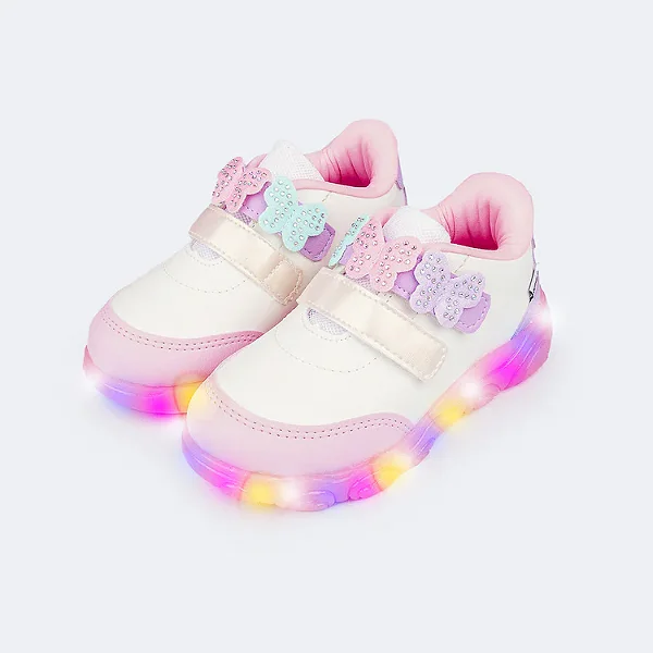 Tênis de Led Infantil Feminino Liz Luz Borboletas Colorido