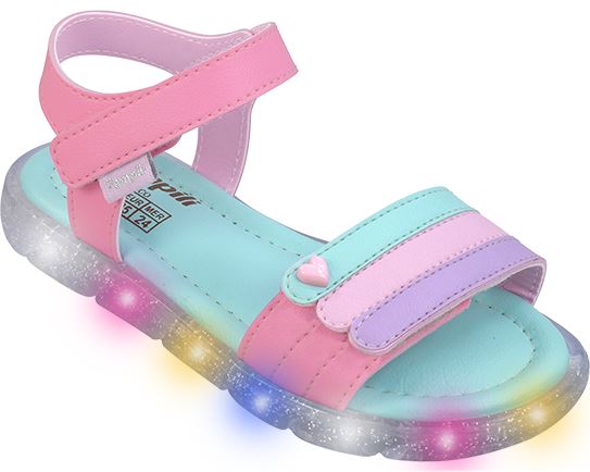 Sandália de Led Infantil Pampili Lulli Coração Perolado Colorida