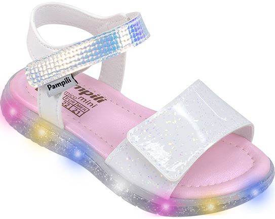 Sandália de Led Infantil Pampili Mini Holográfica Branca