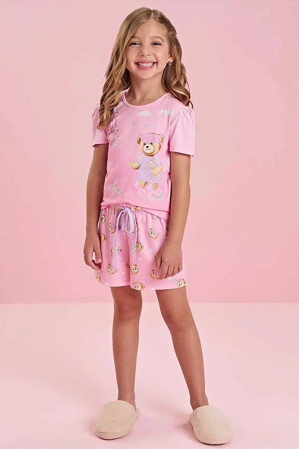 Conjunto de Pijama de Blusa em Meia Malha com Shorts e Malha Comfy