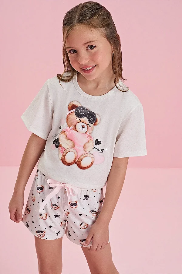 Conjunto de Pijama de Blusa Boxy Over em Malha Fresh com Shorts em Malha Comfy