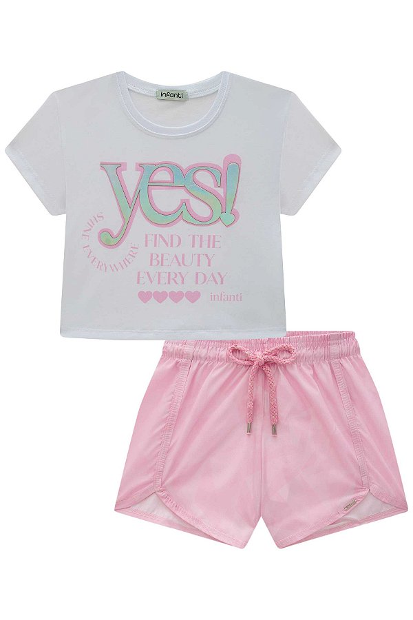 Conjunto de Blusa Boxy Over em Malha Power e Shorts em Nylon Aspen Infanti