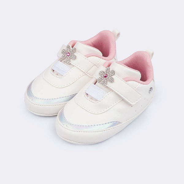 Tênis de Bebê Pampili Nina com Flor Branco