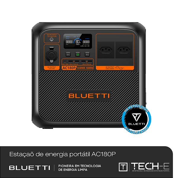 BLUETTI AC180P Estação de Energia Solar Portátil - 1.800 W  1.440 Wh