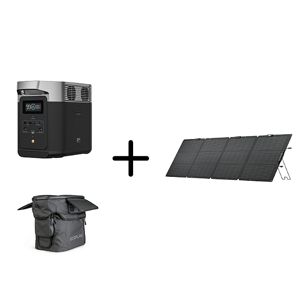 Kit Delta 2 + Placa Solar 220W + Bolsa Impermeável - EcoFlow