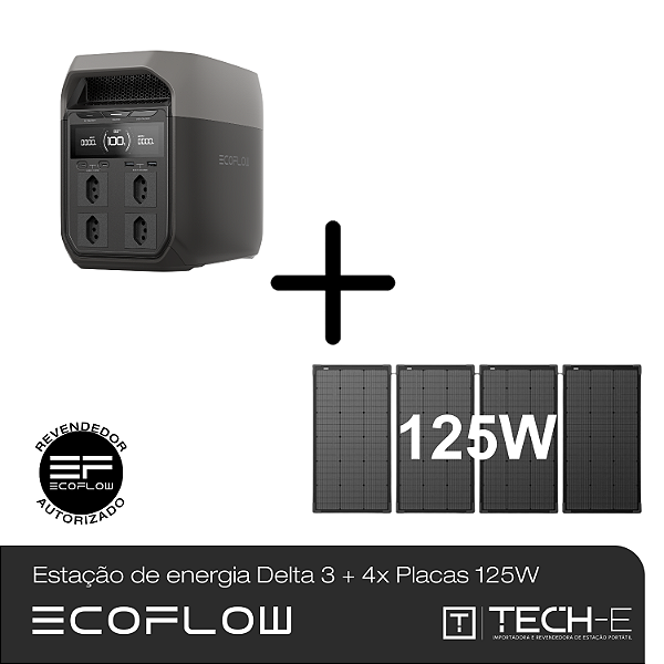 Kit Estação De Energia Portátil Delta 3 + 4x Painel 125W - EcoFlow