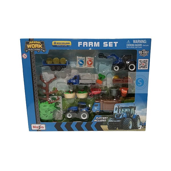Conjunto com 2 tratores, 2 caminhões SUPER Fazenda New Holland Mini Work Machines Maisto