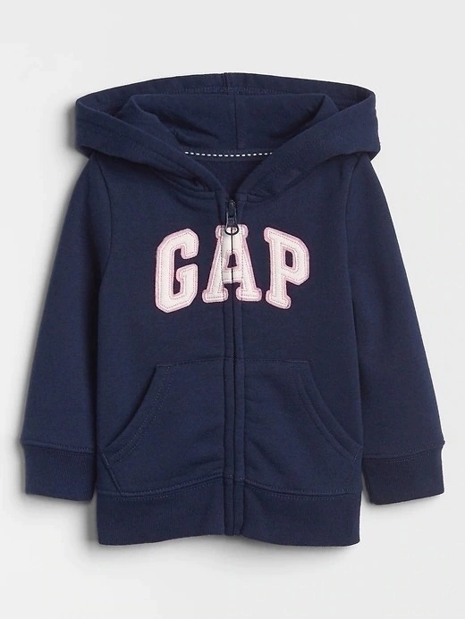 Blusa GAP Moletom Bebe Ziper Azul logo Glitter com Rosa