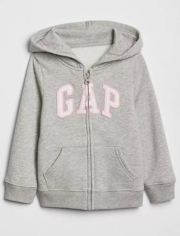 Blusa GAP Moletom Bebe Ziper Cinza com Rosa