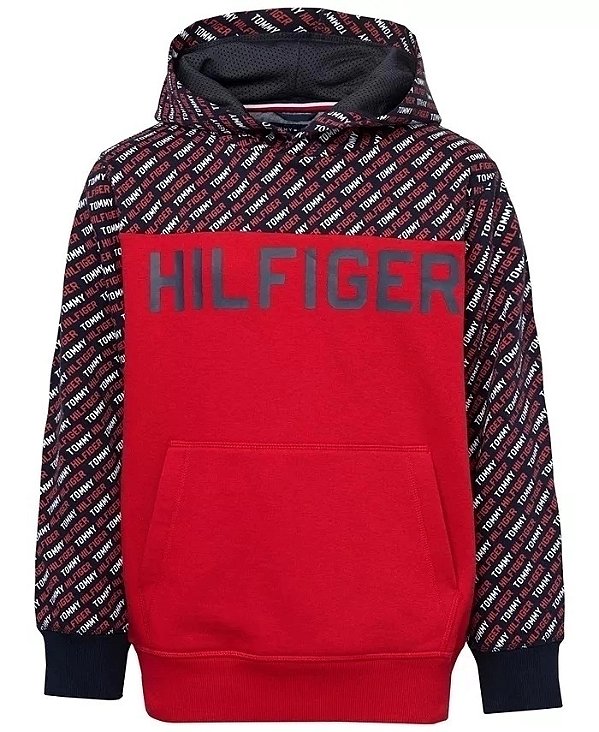 Blusa Tommy Hilfiger Moletom Capuz Vermelho e Azul