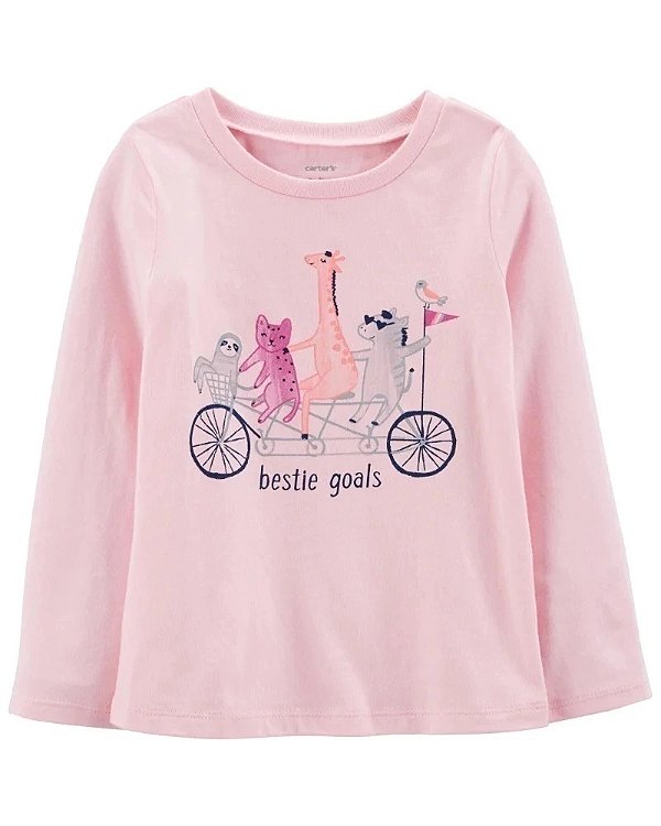 Camiseta Carters Bebe Manga Longa Rosa Animais
