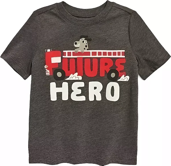Camiseta GAP Infantil Manga Curta Cinza Bombeiro - Old Navy