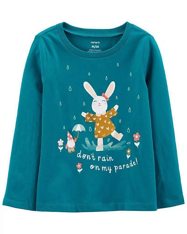 Camiseta Carters Bebe Manga Longa Verde Coelho
