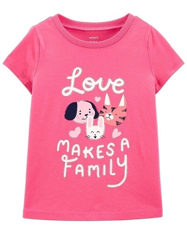 Camiseta Carters Infantil Manga Curta Rosa Animais Pets