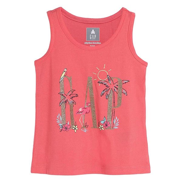 Camiseta GAP Infantil Regata Logo Rosa