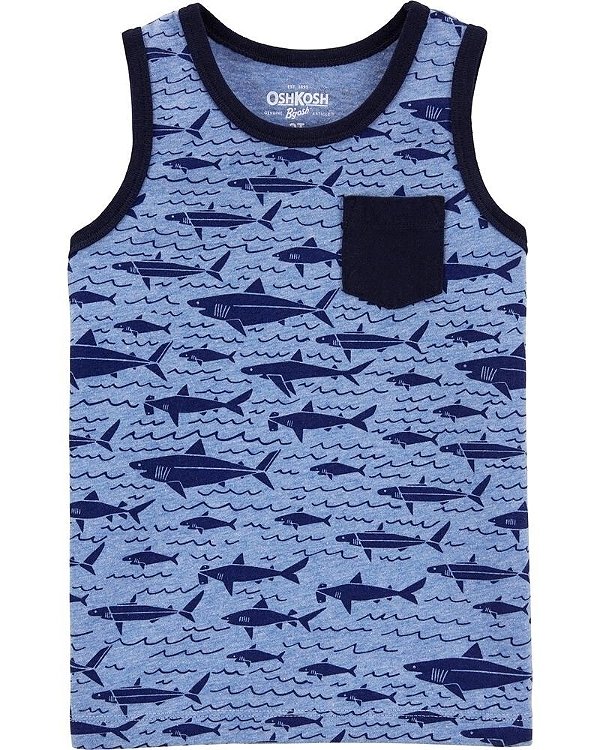 Camiseta Carters Bebe Manga Regata Azul Tubarão Oshkosh