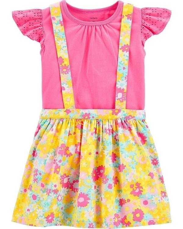 Salopete Carters Jardineira Floral Amarelo e Rosa