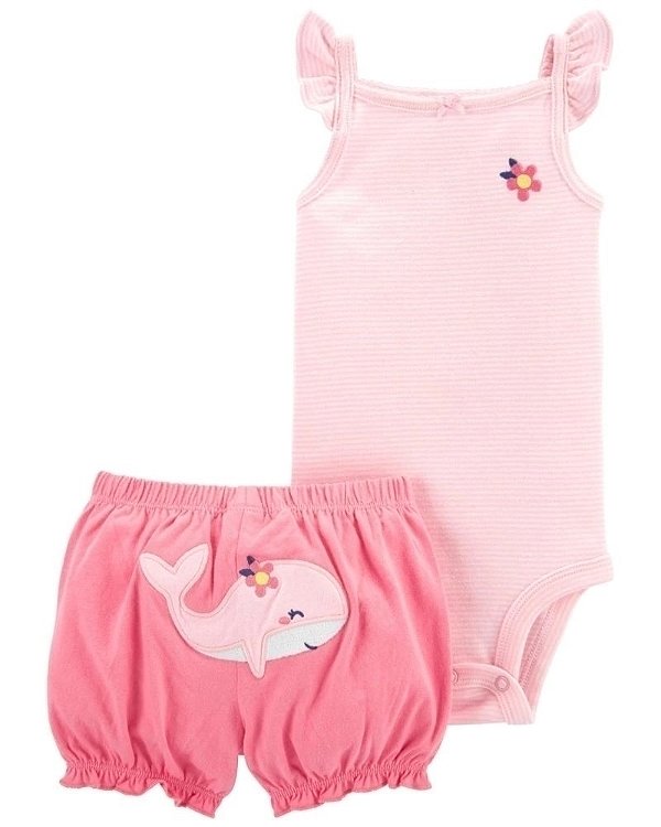Conjunto Carters 2 pecas Curto Rosa Baleia