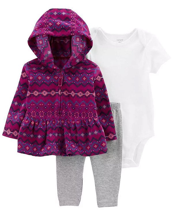 Conjunto Carters 3 pecas Casaco Fleece Rosa Etnico