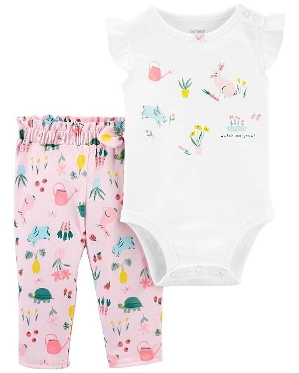Conjunto Carters 2 pecas Longo Rosa Coelho