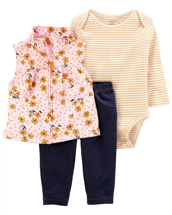 Conjunto Carters 3 pecas Colete Rosa Flores