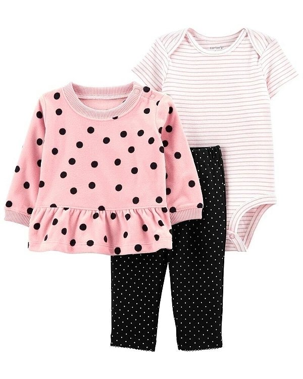 Conjunto Carters 3 pecas Casaco Fleece Rosa Poa
