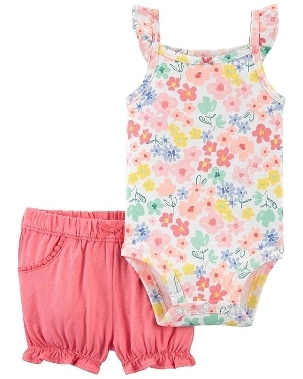Conjunto Carters 2 pecas Curto Rosa Flores