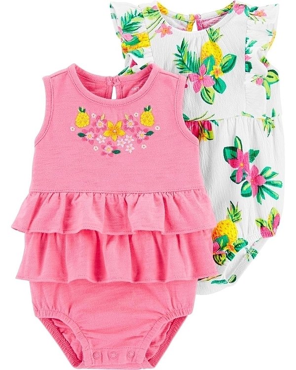 Kit Romper Carters Sunsuit  Banho de Sol Rosa Flores e Branco Flores