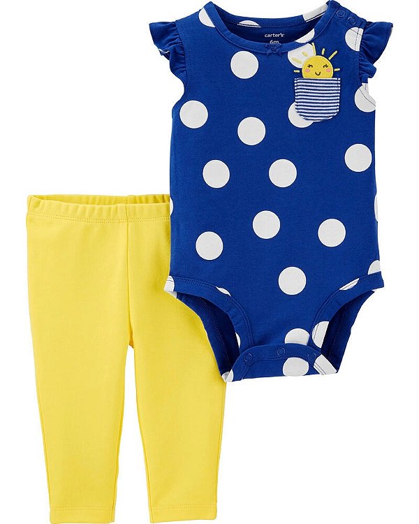 Conjunto Carters 2 pecas Longo Azul Poa Sol