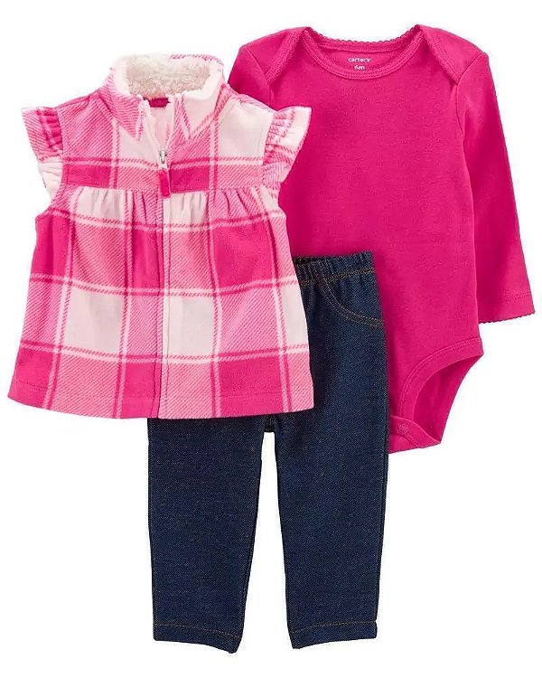 Conjunto Carters 3 pecas Colete Rosa Xadrez