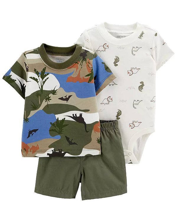 Conjunto Carters 3 pecas Curto Trio Camuflado Dinossauro