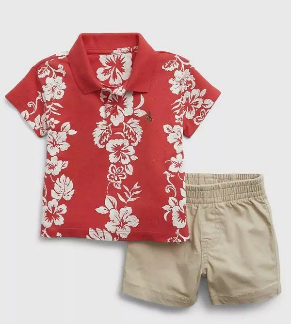 Conjunto GAP Bebe Camiseta Polo Vermelha e Bermuda Verão