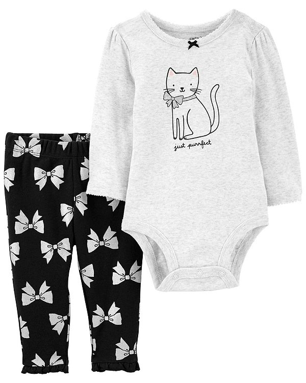 Conjunto Carters 2 pecas Longo Cinza Gatinha