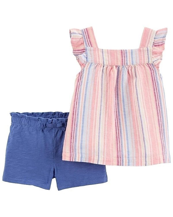 Conjunto Carters 2 pecas Curto Azul Rosa Listras